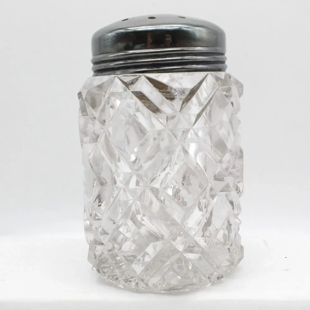 Glass Sugar Shaker Muffineer Hobbs Crystal Diamond Heavy Cut Victorian Antique
